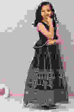 Black Art Silk Flared Lehenga image number 6