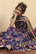 Purple Cotton Printed Tiered Lehenga Set