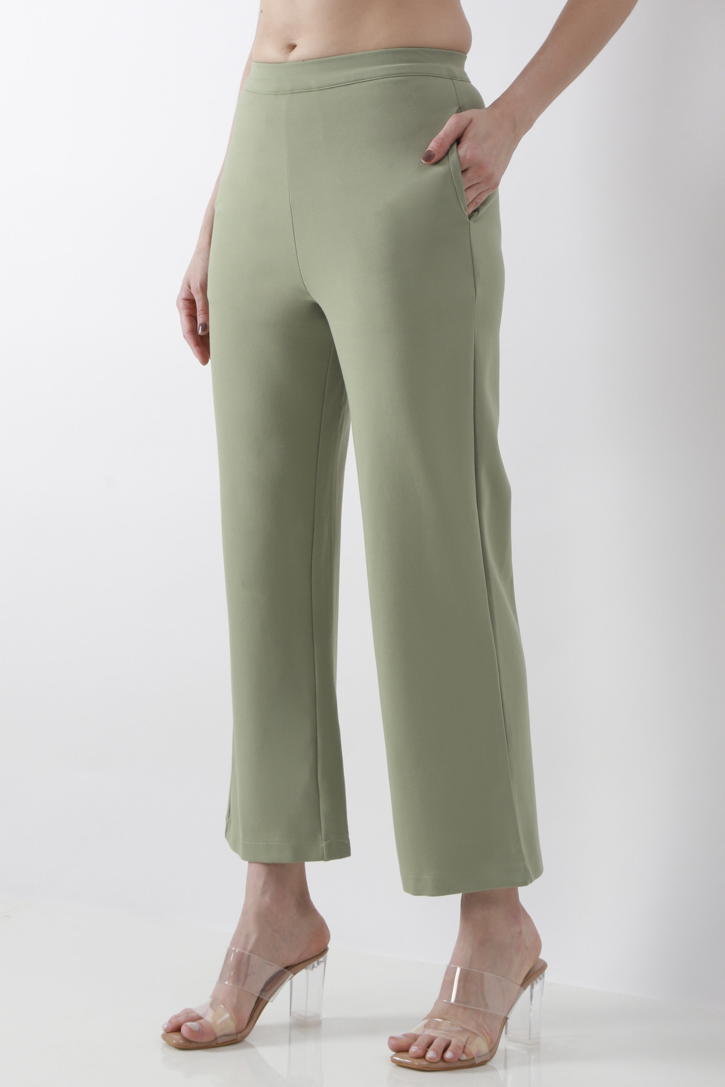 White Solid Wide Leg Pants image number 2