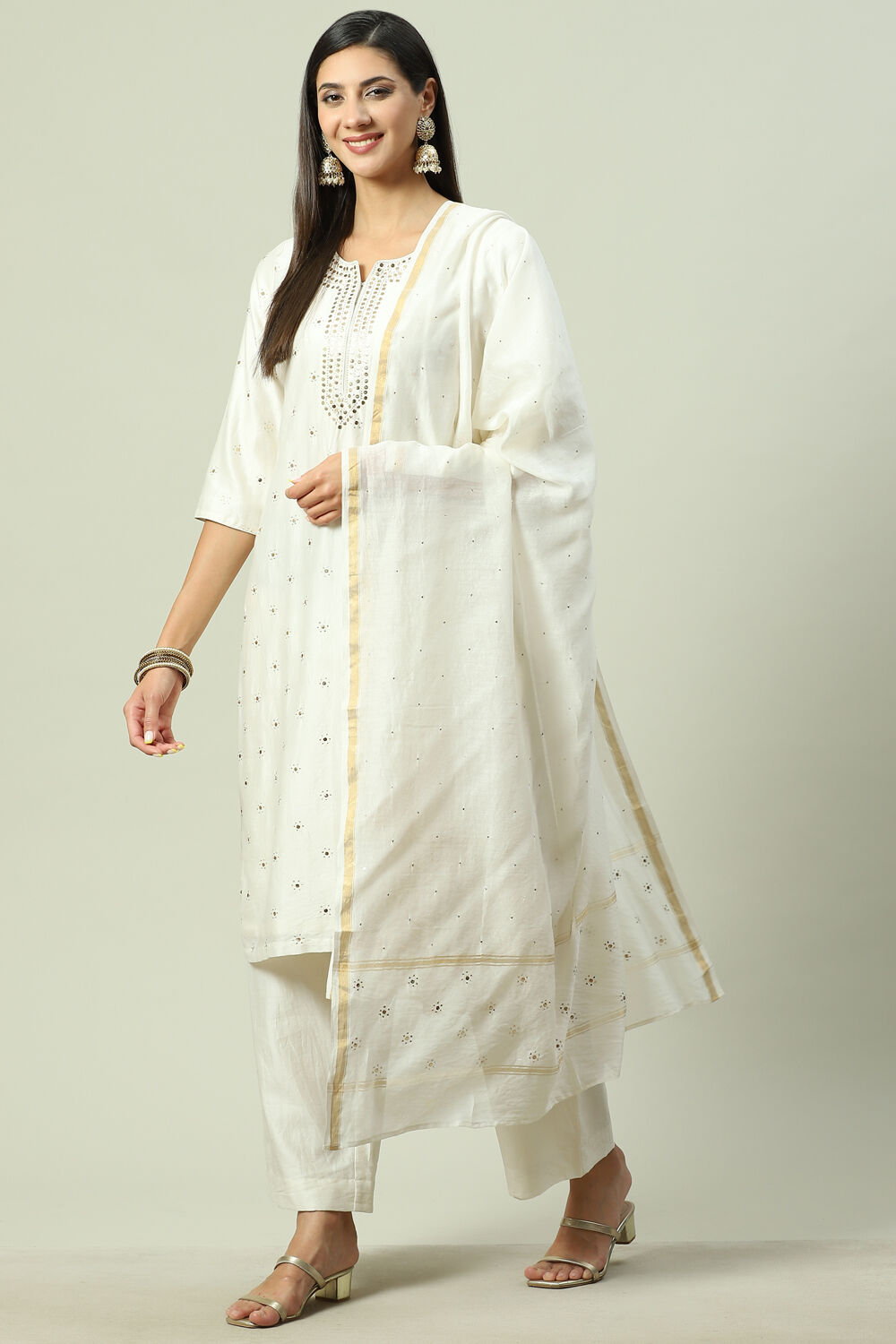 Turquoise Straight Kurta Palazzo Suit Set image number 5