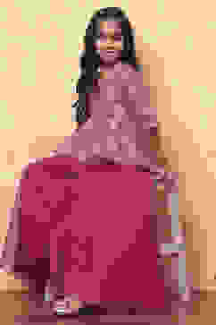 Pink Polyester Blend Flared Kurta Set image number 0