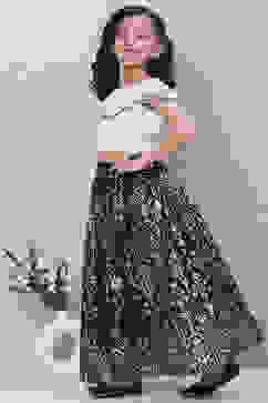 White And Black Art Silk Flared Lehenga image number 5