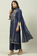 Navy Cotton Straight Kurta Palazzo Suit Set image number 5