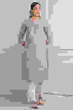 Lilac Poly Cotton Straight Kurta Pants Set image number 6