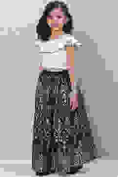 White And Black Art Silk Flared Lehenga image number 2