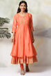 Coral Cotton Blend Anarkali Kurta Churidar Suit Set image number 0