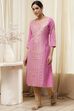 Pink Poly Cotton Straight Yarndyed Kurta image number 5