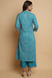 Turquoise Cotton A-Line Kurta Palazzo Suit Set image number 6