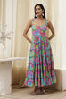 Turquoise Cotton Floral Printed Tiered Dress image number 3