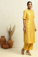 Yellow Jacquard Floral Yarn-Dyed Straight Kurta Set image number 4
