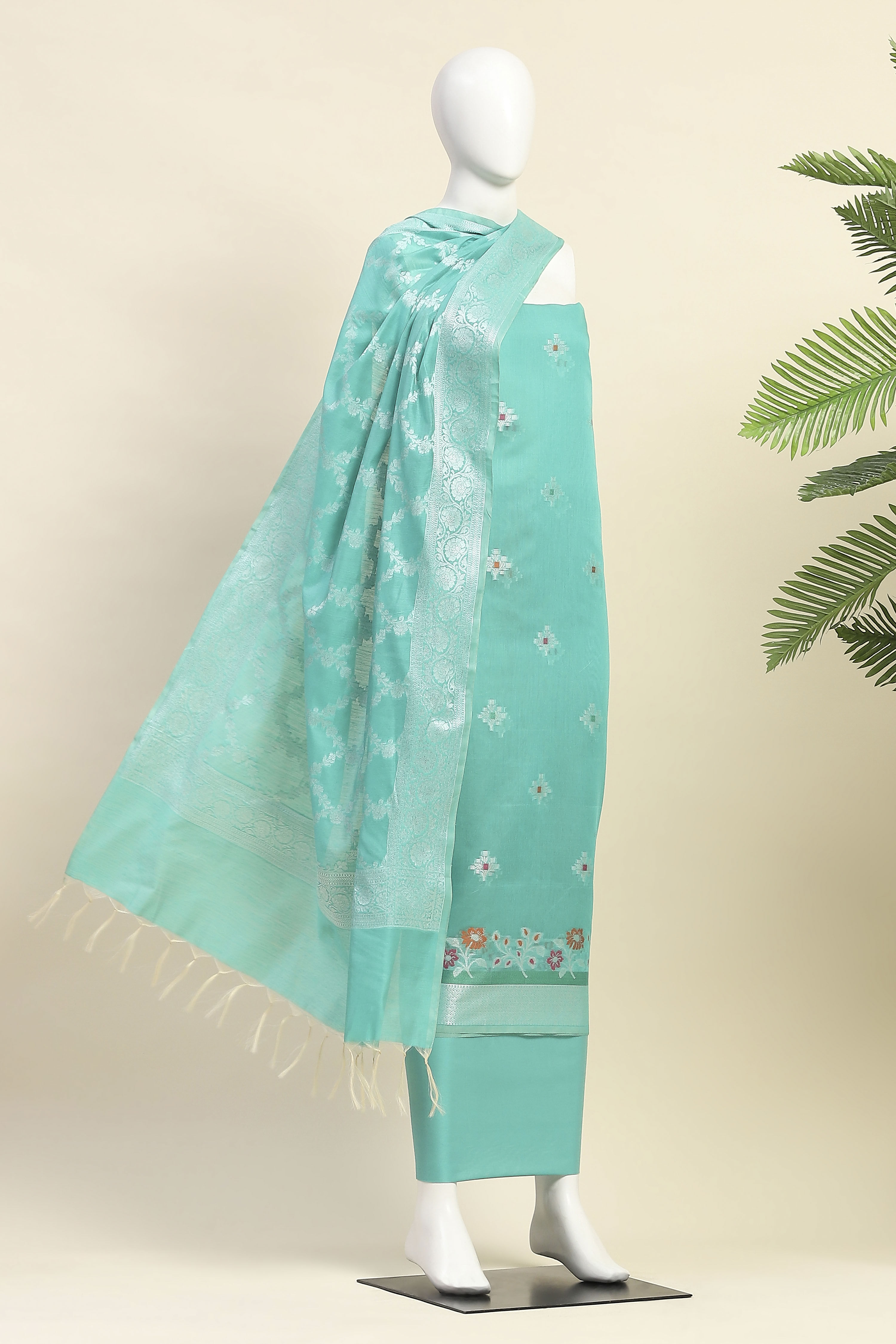 Pastel Cotton Printed Embroidered Unstitched Suit Set image number 4
