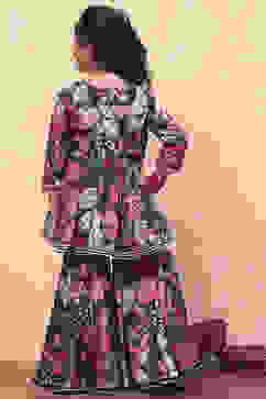 Teal Polyester Printed Gathered Sharara Suit Set image number 4