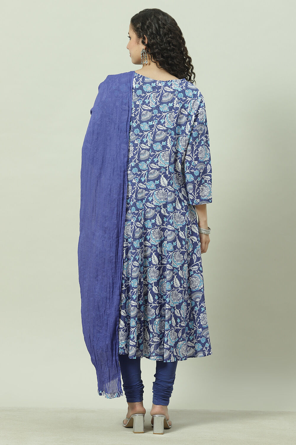 Blue Cotton Kalidar Kurta Churidar Suit Set image number 4