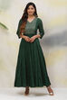 Green Straight Cotton Fusion Wear Dress image number 2