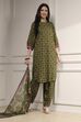 Olive Green Printed Straight Suit Set
