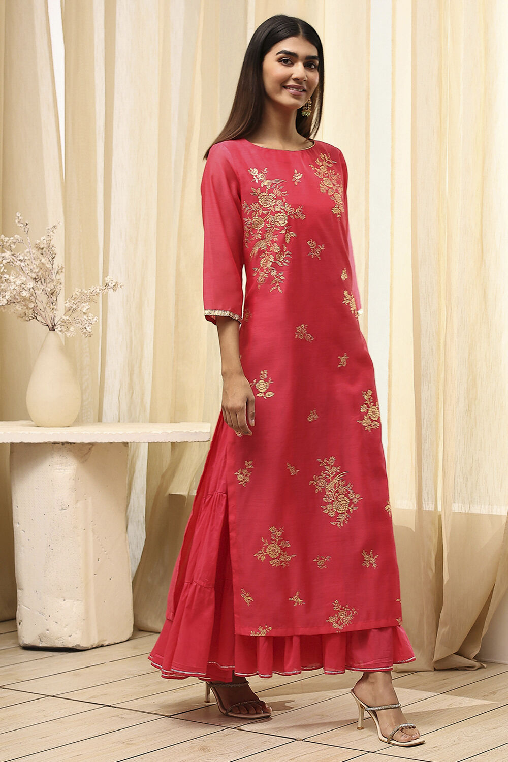 Black Poly Chanderi Layered Tiered Dress image number 4