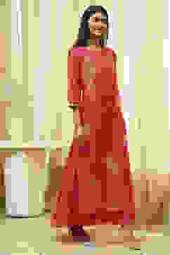 Fuchsia Poly Chanderi Layered Tiered Dress image number 4