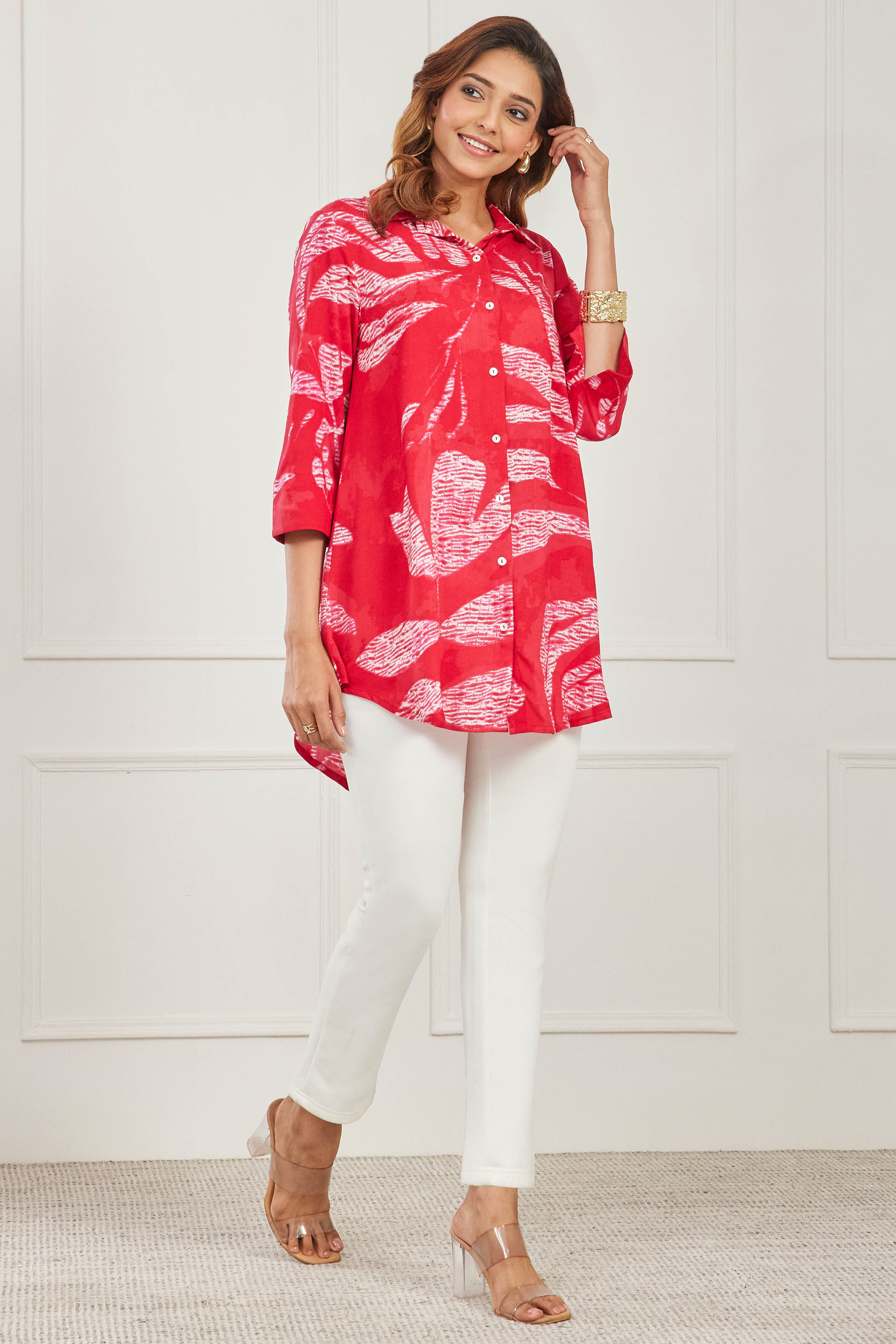 Red Viscose Rayon A Line Kurta image number 4