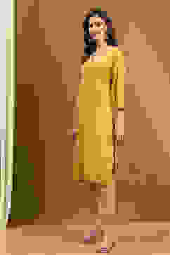 Mustard Yellow Solid Straight Kurta image number 2