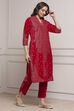 Pink Velvet Straight Winter Kurta Set image number 5