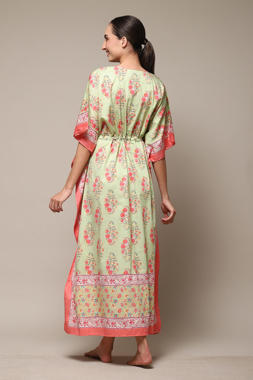 Sea Green Cotton Printed Kaftan image number 4