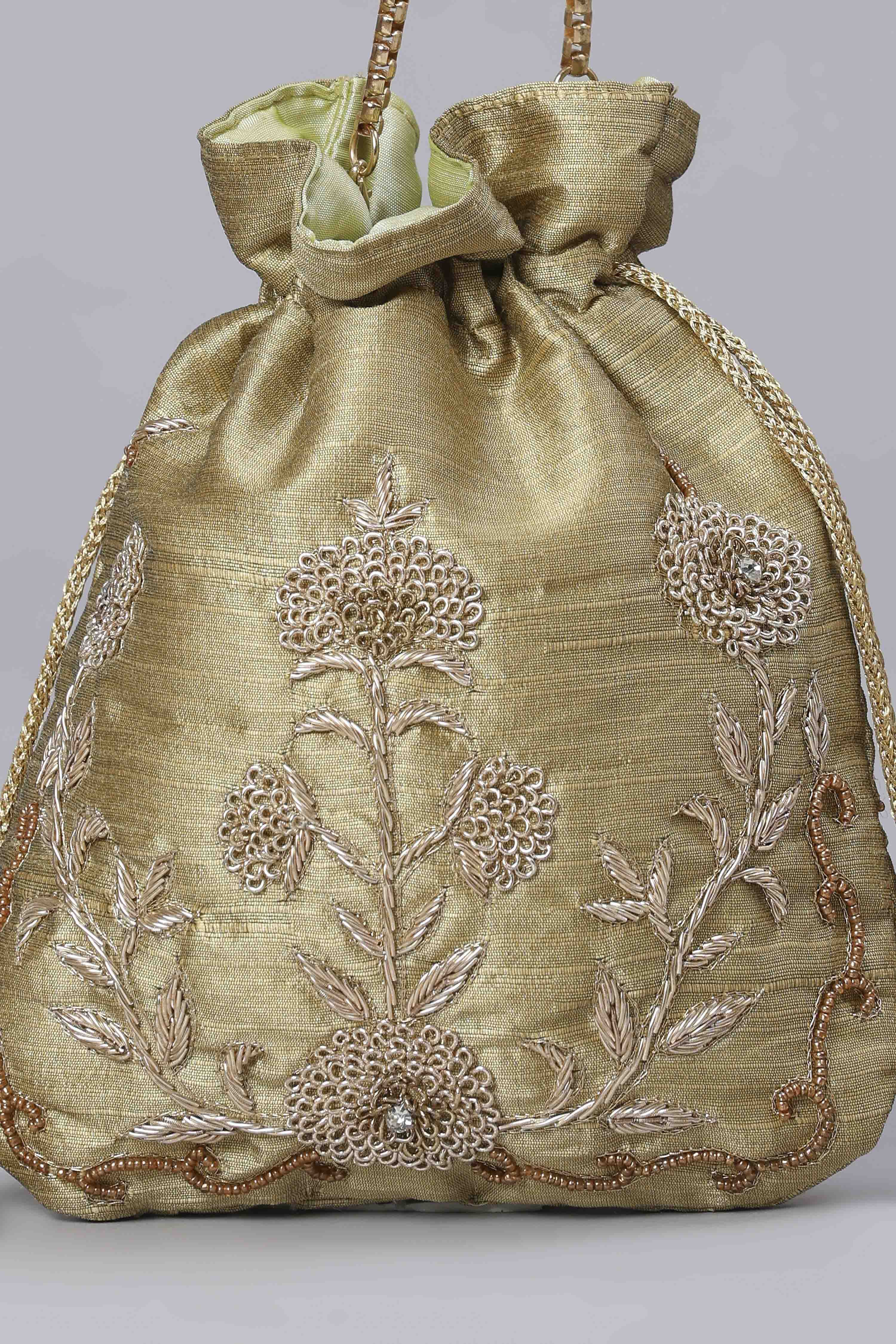 Dark Gold Fabric Potli Bag image number 6