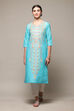 Blue Cotton Straight Printed Kurta image number 5