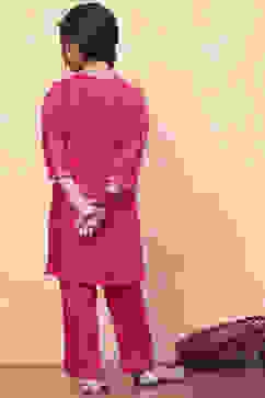 Fuchsia Viscose Blend Foil Printed Straight Kurta Set image number 4