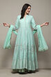 Aqua Blue Cotton Anarkali Kurta Lehenga Set image number 7