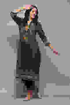 Green Cotton Blend Straight Yarndyed 2 Piece Set image number 0