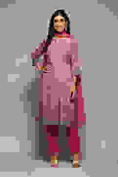 Pink Viscose Straight Kurta Slim Pant Suit Set image number 7