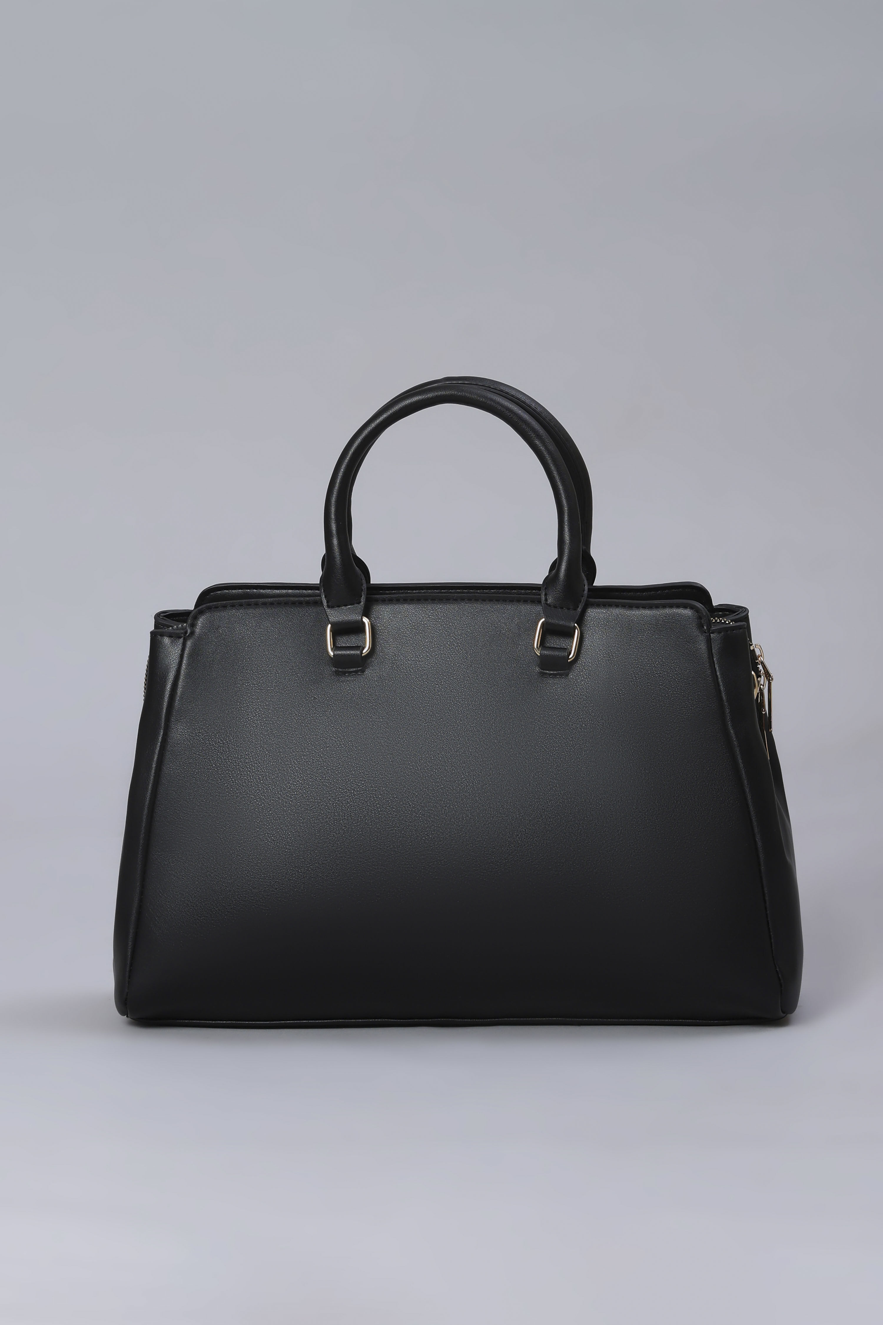 Black PU Solid Structured Handheld Bag image number 2
