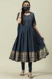 Navy Blue Embroidred Cotton Anarkali Suit Set image number 7