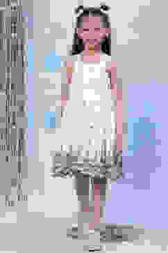 White Cotton Flared Embroidered Dress image number 5