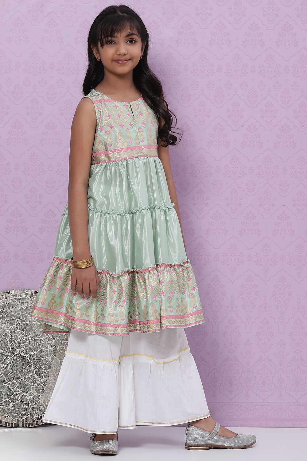 Mint Green Art Silk Short Kurti image number 3