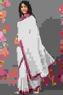 Rohit Bal Off White Chanderi Silk Solid Saree With Blouse image number 2