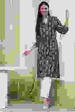 Blue Cotton Printed Straight Kurta image number 0