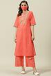 Mustard Printed Cotton Straight Kurta Palazzo Suit Set image number 5