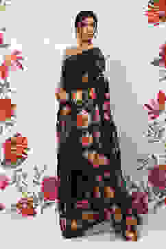 Rohit Bal Black Cotton Blend Saree image number 2