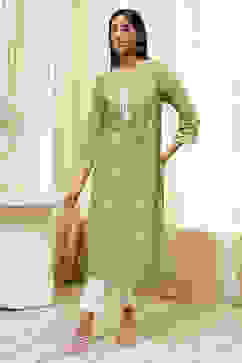 Olive Green Cotton Straight Kurta image number 0