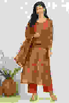 Rust Chanderi Unstitched Suit Set image number 1