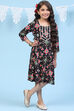 Blue Rayon Flared Printed Kurta image number 0