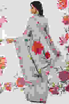 Rohit Bal Green Chanderi Silk Printed Saree With Blouse image number 5