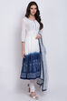 White And Blue Cotton Anarkali Kurta Churidar Suit Set image number 4
