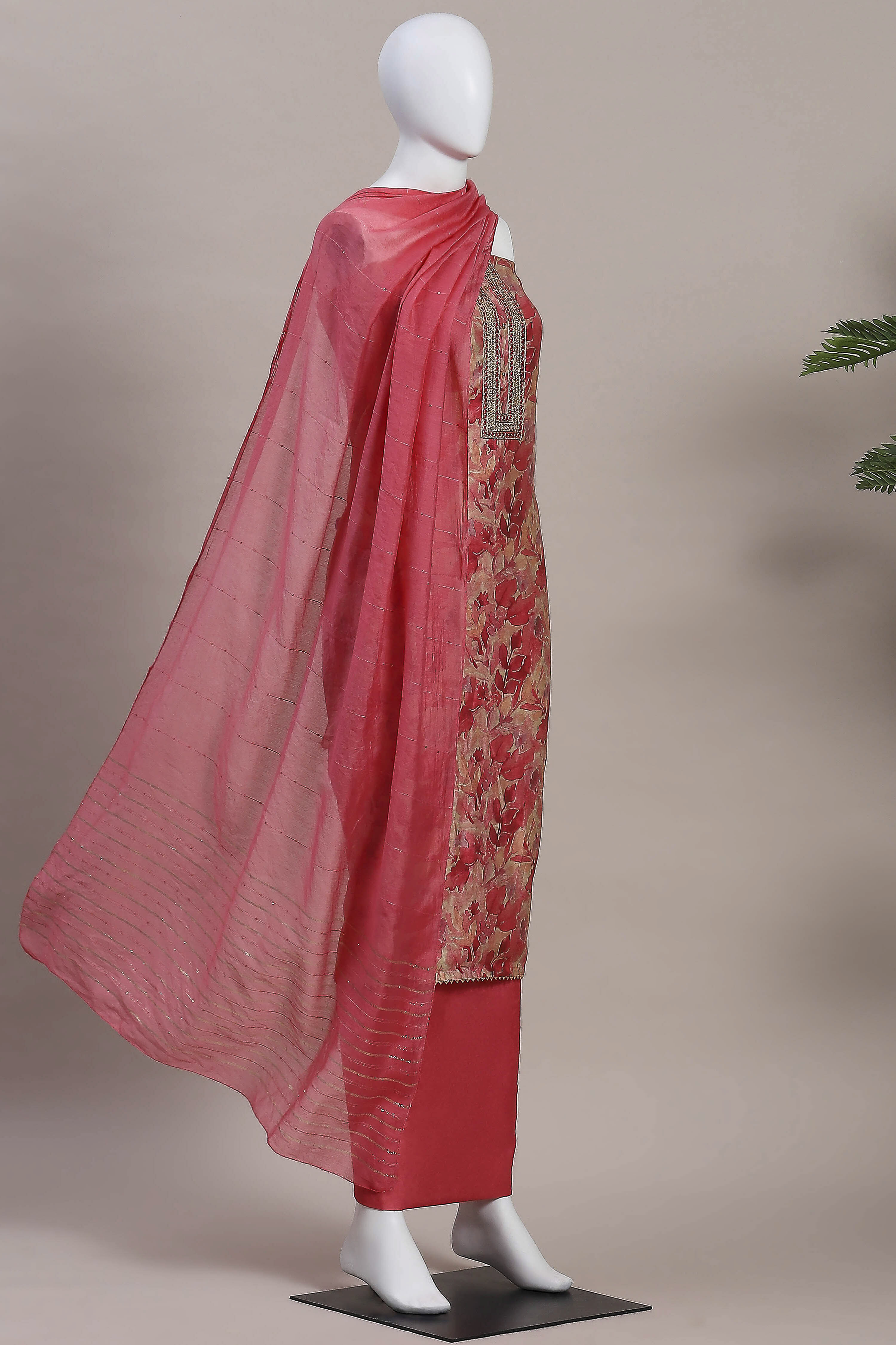 Old-Rose Modal Rajasthani Print Unstitched Suit Set image number 4