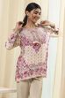 Off-White and Pink Modal Blend Straight Short Kurta image number 5