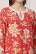 Red Floral Lace Work Straight Suit Set image number 1