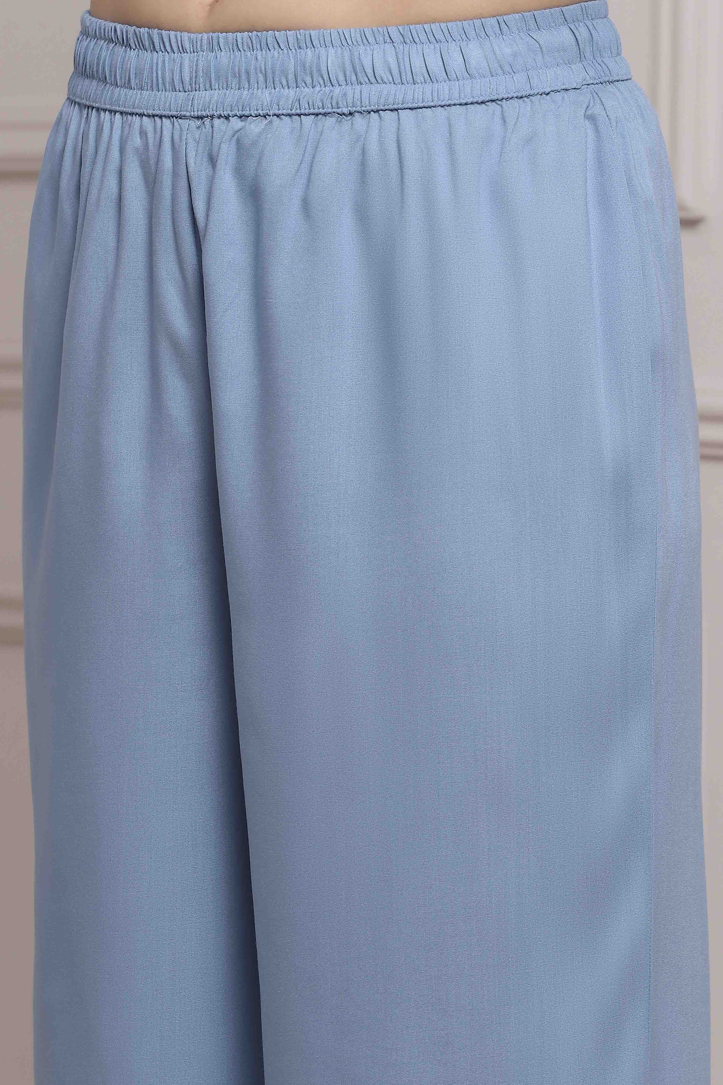 Blue Floral Printed Asymmetric Suit Set image number 2