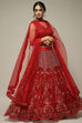 Red Nylon Embroidered Lehenga Set image number 6