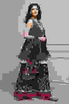 Off White/Blue Cotton Printed Sharara Suit Set image number 5